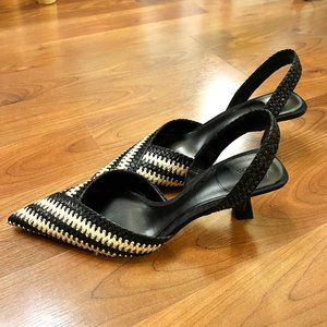ZARA - kitten heel slingback sandle - beige/black - size 38
